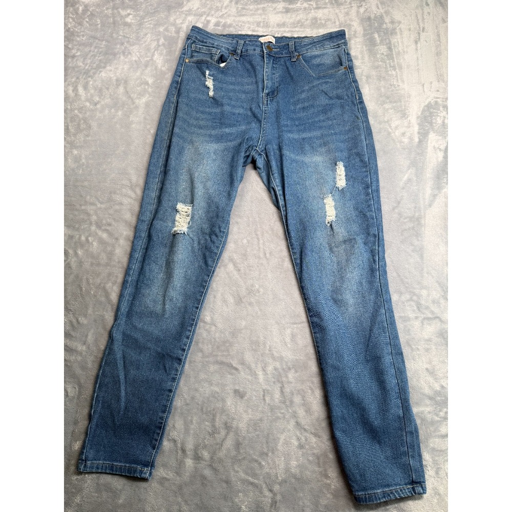 Giselle V Jeans Womens 13 Blue Denim Stretch Distressed High Rise Straight Leg